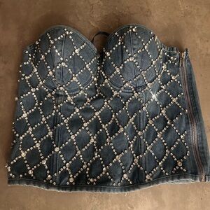 Embellished Denim Bustier Top